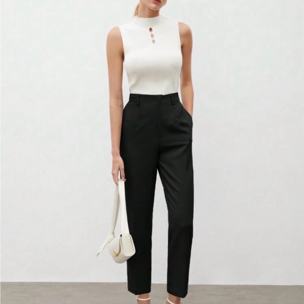 Black High-Waist Tailored Trousers